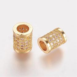 Perline zirconi micro pave  in ottone, colonna, oro, 8.5x6.5mm, Foro: 3.5 mm