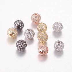 Brass Cubic Zirconia Beads, Round, Mixed Color, 8mm, Hole: 1.5mm