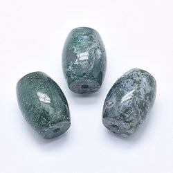 Mousse naturelle perles en agate, à moitié percé (trous des deux côtés), baril, 24.5~25x18mm, Trou: 2.5~3mm