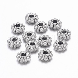 Perline di distanziatore stile tibetano,  piombo & nichel & cadmio libero, argento antico, circa6 mm di diametro, 3 mm di spessore, Foro: 1.5 mm