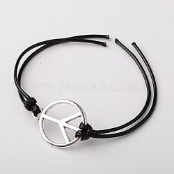 Korean Waxed Polyester Cord Bracelet Making, with Tibetan Style Alloy Findings, Piece Sign, Antique Silver, Black, 205mm