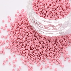 Стеклянные цилиндрические бусины, бисер, спекающийся лак, круглое отверстие, розовые, 1.5~2x1~2 мм, отверстие : 0.8 мм, около 45000 шт / упаковка, около 1 фунта / мешок