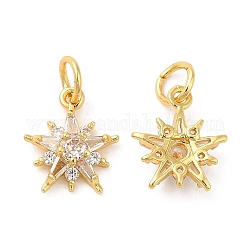 Rack Plating Brass Micro Pave Clear Cubic Zirconia Charms, with Jump Ring, Long-Lasting Plated, Lead Free & Cadmium Free, Star Charm, Real 18K Gold Plated, 14x12x4mm, Hole: 4mm