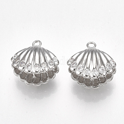 Pendentifs en forme de zircon cubique en laiton, pour perle à moitié percée, coquille, clair, sans nickel, Platine plaqué réel, 12x12.5x8.5mm, Trou: 1.4mm, pin: 1 mm
