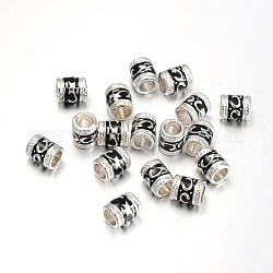 Emaille-Legierung europäischen Perlen, cadmiumfrei und bleifrei, großes Loch Spalte Perlen, Silbern Plattiert Versilbert, Schwarz, Schwarz, 8.5x7 mm, Bohrung: 5 mm