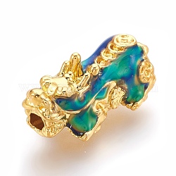 Perles d'émail en alliage, perles d'humeur changeantes de couleur mirage, Pi Xiu, or, 25x12.5x11mm, Trou: 3mm