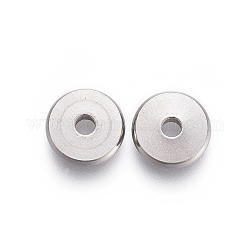 201 perline europei in acciaio inox, ciambella / disco pi, colore acciaio inossidabile, 8x2mm, Foro: 1.6 mm