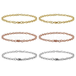 6 pièces 3 couleurs 304 bracelets de chaîne de câble en acier inoxydable, avec fermoir mousqueton et sacs en velours, couleur mixte, 7-7/8 pouce (20 cm), 2 pcs / couleur
