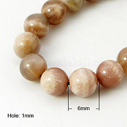 Natürliche sunstone Perlen Stränge, Runde, Sandy Brown, 6 mm, Bohrung: 1 mm, ca. 32 Stk. / Strang, 7.8 Zoll