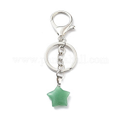 Porte-clés aventurine vert naturel, avec porte-clés fendus en fer plaqué platine, étoiles du nord, 9.8 cm