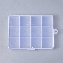 Recipientes de almacenamiento de abalorios de plástico, 12 compartimentos, Rectángulo, Claro, 130x100x22mm, agujero: 5 mm