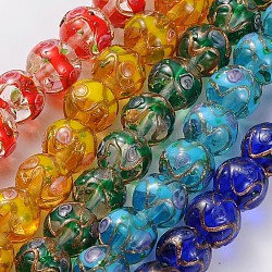 Handmade Gold Sand Lampwork Round Beads, Mixed Color, 12mm, Hole: 1.5~2mm