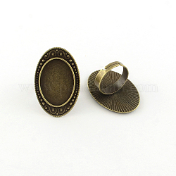 Alliage réglable supports de bague de garniture ovale, avec anneau de fer tiges, sans plomb, bronze antique, Plateau: 18x25 mm, 18mm