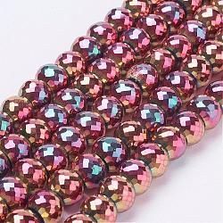 Chapelets de perles en verre électroplaqué, plein plaqué, facettes rondelle, rose plaqué or, 8x6mm, Trou: 1mm, Environ 39 pcs/chapelet, 7.8 pouce (20 cm)