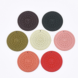 Pendentifs acryliques, motif imitation rotin tissé, plat rond, couleur mixte, 47x5mm, Trou: 2mm