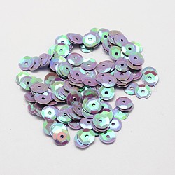 Perles de paillette en plastique, perles de paillettes semi-calottes, le trou central, lilas, 8x0.5mm, Trou: 1mm