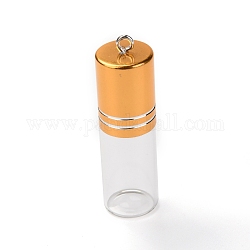 Parfümflaschenanhänger aus transparentem Glas, mit Messing-Schraubverschlussflasche, golden, 53x15.5 mm, Bohrung: 2 mm, Kapazität: 3 ml (0.10 fl. oz)