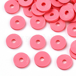 Eco-Friendly Handmade Polymer Clay Beads, Disc/Flat Round, Heishi Beads, Salmon, 6x1mm, Hole: 2mm, about 23500pcs/1000g