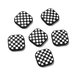 Opake Legierung Perlen, mit Emaille, Rhombus mit Tartanmuster, Schwarz, 24.5x25x5 mm, Bohrung: 1.6 mm