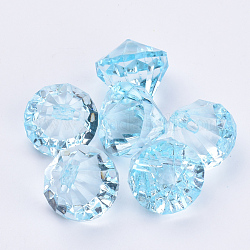 透明なアクリルパーツ  多面カット  ダイヤモンド  ライトシアン  15x15mm  穴：2mm  約370個/500g