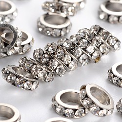 Abalorios de latón Diamante de imitación espaciador, Grado A, color del metal platino, cristal, 8x2.5mm, agujero: 5 mm