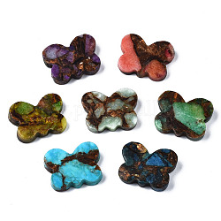 Papillon assemblé bronzite naturelle et perles de pierres précieuses naturelles et synthétiques, couleur mixte, 16x20.5x4~5mm, Trou: 1mm