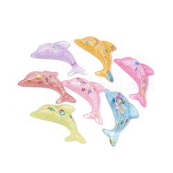 Кабошоны из смолы, с блестка, дельфин, разноцветные, 34x19x6 мм