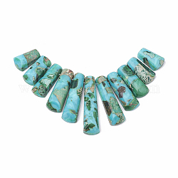 Chapelets de perles de pierres précieuses synthétiques, regalite et turquoise, pendentifs éventails gradués, perles focales, teinte, turquoise, 15~39.5x9~10x5~5mm, Trou: 1.2mm, 11 pièces / kit, 3.93 pouce / brin