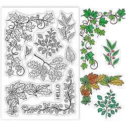 BENECREAT Vine Leaves Clear Stamps Leaf Pattern PVC Placstic Silicone Stamps with Word Hello for Envelope Making, Bookmark DIY Decorations, 6.3x4.3 inch