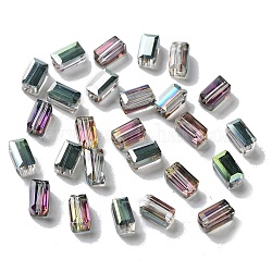 Perles en verre electroplate, plein arc-en-plaqué, facette, cuboïde, colorées, 8x4x4mm, Trou: 1mm