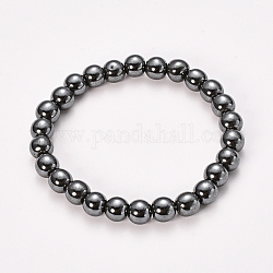 Ematite perline braccialetti elastici sintetici non magnetici, tondo, 2-1/8 pollice (55 mm), perline:8~9mm
