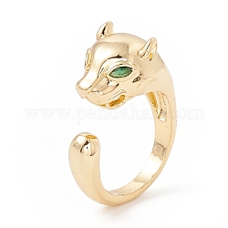 Yellow Green Cubic Zirconia Lion Open Cuff Ring, Brass Jewelry for Women, Lead Free & Cadmium Free, Real 18K Gold Plated, US Size 5 1/4(15.9mm)