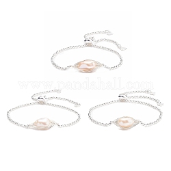 Pulsera de perlas naturales con 304 cadena bolo de acero inoxidable, joyería de envoltura de alambre para mujer, plata, diámetro interior: 5/8~3-3/8 pulgada (1.5~8.5 cm)