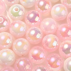 Placage uv perles acryliques irisées arc-en-ciel, ronde, perle rose, 13.5x13mm, Trou: 3mm