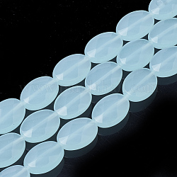 Fili di perline sintetiche acquamarina, sfaccettato, ovale, 18~18.5x13~13.5x5mm, Foro: 1 mm, circa 22pcs/filo, 15.7 pollice
