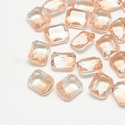 Cabujones de cristal con rhinestone, turmalina de imitación, facetados, octágono rectángulo, melocotón claro, 18x13x7mm