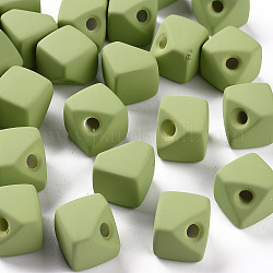 Perles acryliques, de Style caoutchouté, la moitié foré, cube d'espace, vert jaune, 13.5x13.5x13.5mm, Trou: 3.5mm
