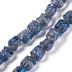 Perline di vetro placcato arcobaleno pieno, leone danzante, Blue Marine, 11.5~12x11.5x9.5mm, Foro: 1.2 mm, circa 55pcs/filo, 24.02'' (61 cm)