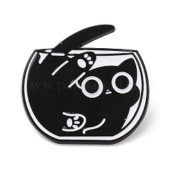 Broche esmaltado de aleación de gato negro con cuenco, pin para ropa de mochila, electroforesis negro, 29x30.5x1.5mm