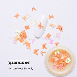 Cabujones de plástico noctilucentes, accesorios de decoración de uñas para mujeres, mariposa mixta, naranja, 3~5x4~7x0.1mm, 50 unidades / caja