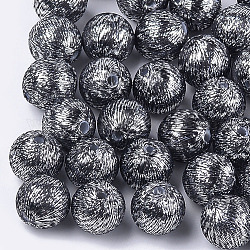 Perles recouvertes de tissu de fil de polyester, avec du plastique abs à l'intérieur, ronde, grises , 12x13mm, Trou: 2mm
