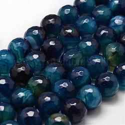 Filo di perline di agata naturale, tinto, sfaccettato, tondo, Blue Marine, 14mm, Foro: 1.2 mm, circa 28pcs/filo, 14 pollice