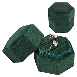 BENECREAT 2PCS 4.9x4.3x4.3cm Velvet Ring Boxes Hexagon Jewelry Display Gift Boxes Dark Green for Wedding Valentine's Day Anniversary