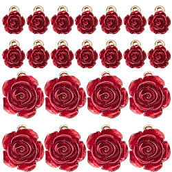Sunnyclue 40pcs 2 Stil Valentinstag Rack Beschichtung Legierung Anhänger, mit abs kunststoff, cadmiumfrei und bleifrei, 3d dunkelrote Rosenblüte, Licht Gold, 9.5~15x7.5~12x5~8 mm, Bohrung: 1.4~1.5 mm, 20pcs / style