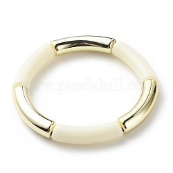 Bracelet extensible perlé tube incurvé acrylique pour femme, beige, diamètre intérieur: 2-1/8 pouce (5.3 cm)