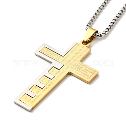 Halskette mit Anhänger „Kreuz mit Wort 304“ aus Edelstahl und Kastenketten, golden, 23.62 Zoll (60 cm)