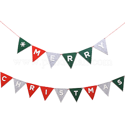 Banners de bandera de tela de feliz navidad, triángulo, con aguja y cuerda, color mezclado, triángulo: 116x120x3 mm, agujero: 3.5 mm
