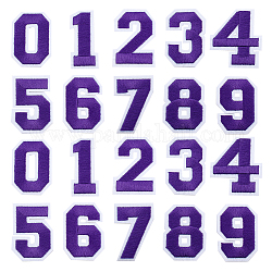 Gorgecraft Computerized Stickerei Eisen auf Patches, Kostüm-Zubehör, Applikationen, Zahl 0~9, lila, 46.5~49.5x22.5~40x1.5 mm, 10 Stück / Set, 4sets / bag