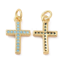Rack Plating Brass Micro Pave Cubic Zirconia Pendants, with Jump Ring, Long-Lasting Plated, Cadmium Free & Lead Free, Cross Charm, Real 18K Gold Plated, 17x10x2mm, Hole: 3.4mm