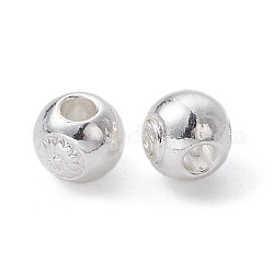 Séparateurs perles en alliage, Plaqué longue durée, forme ronde avec fleur, couleur d'argent, 7mm, Trou: 2.5mm